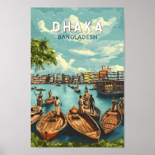 Dhaka Bangladesh Illustration Travel Art Vintage Poster