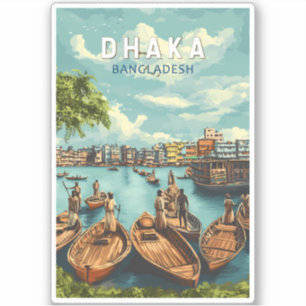 Dhaka Bangladesh Illustration Travel Art Vintage Sticker