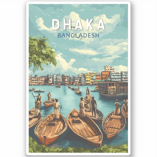 Dhaka Bangladesh Illustration Travel Art Vintage Sticker (Voorkant)