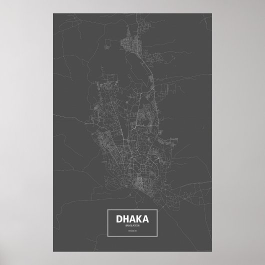 Dhaka, Bangladesh (wit op zwart) Poster (Voorkant)