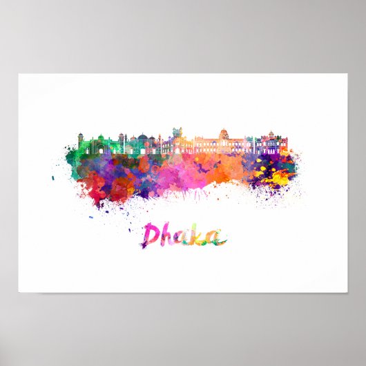 Dhaka skyline in waterverf poster (Voorkant)
