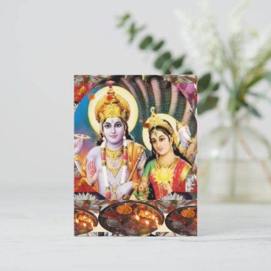 DHAN Laxmin Lord Vishnu: voor Display n Reference Briefkaart (Staand voorkant)