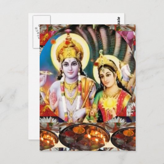 DHAN Laxmin Lord Vishnu: voor Display n Reference Briefkaart (Voorkant / Achterkant)
