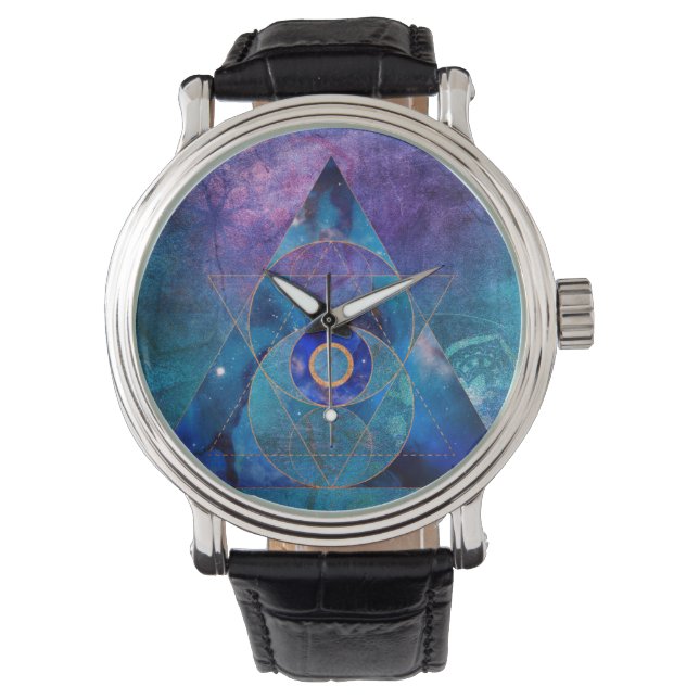 Dharma Heilige Geometrie Galaxy Driehoek Horloge (Voorkant)