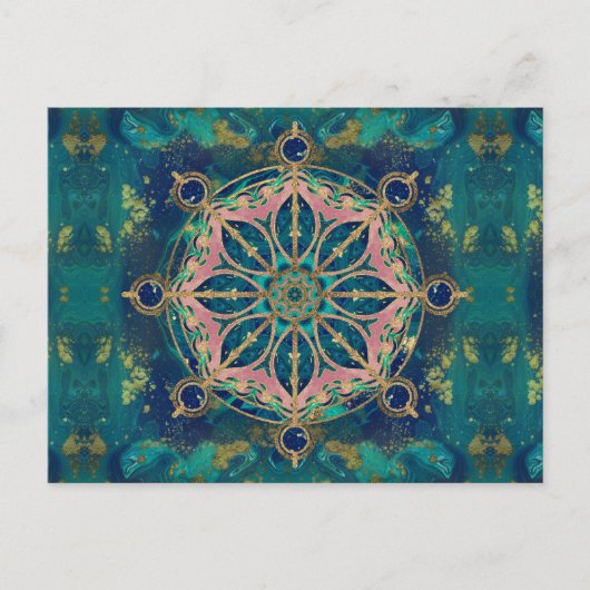 Dharma Wheel - Dharmachakra Gemstone & Gold Briefkaart (Voorkant)