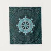 Dharma Wheel - Dharmachakra Silver en turquoise Wandkleed (Voorkant)