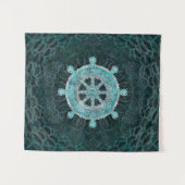 Dharma Wheel - Dharmachakra Silver en turquoise Wandkleed (Voorkant (horizontaal))