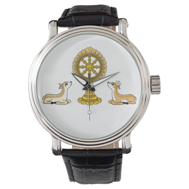Dharma Wheel & Herten Boeddha Horloge (Voorkant)