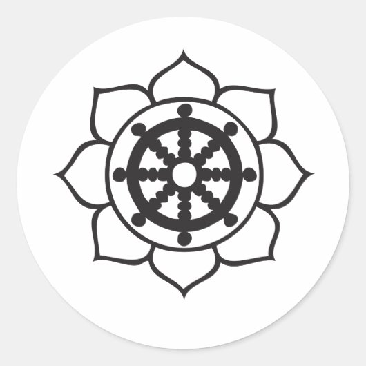 Dharma Wheel Lotus Ronde Sticker (Voorkant)