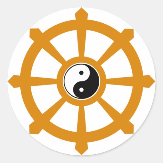 Dharma Wheel Yin Yang Ronde Sticker (Voorkant)