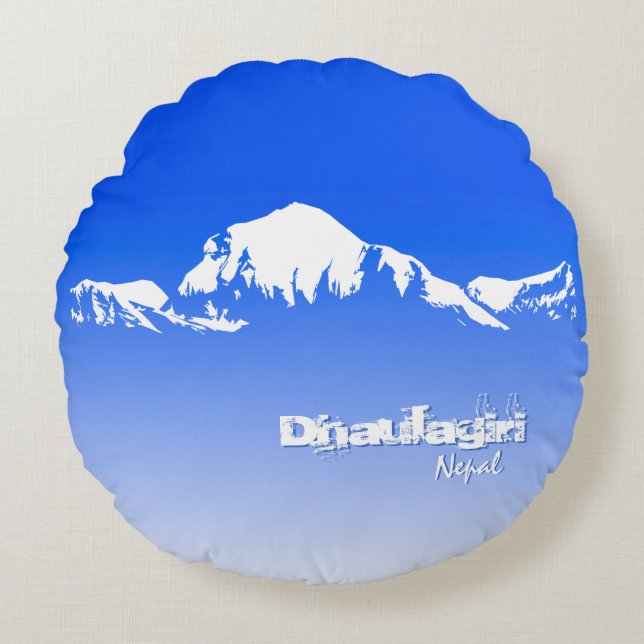 Dhaulagiri Nepal Blue Rond Kussen (Voorkant)