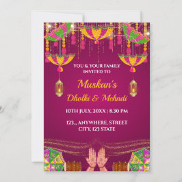 Dholki & Mehndi Nacht Uitnodigingskaart Kaart