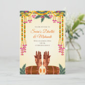 Dholki-uitnodiging en Mehendi-uitnodigingen Kaart (Staand voorkant)