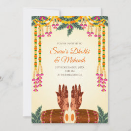 Dholki-uitnodiging en Mehendi-uitnodigingen Kaart
