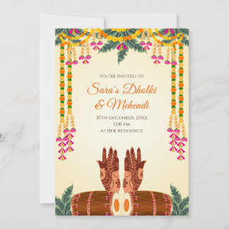 Dholki-uitnodiging en Mehendi-uitnodigingen Kaart