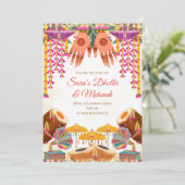 Dholki uitnodigingen Digitale Mehndi uitnodiging, (Staand voorkant)