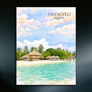 Dhonveli Maldives Beach Watercolor Nieuwgehuwden Feestdagenkaart