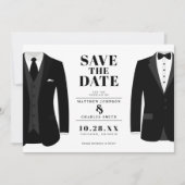 Dhr. & Dhr. Modern zwart trouwpak - Bewaar de datu Save The Date (Voorkant)