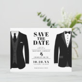 Dhr. & Dhr. Modern zwart trouwpak - Bewaar de datu Save The Date (Staand voorkant)