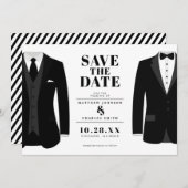 Dhr. & Dhr. Modern zwart trouwpak - Bewaar de datu Save The Date (Voorkant / Achterkant)