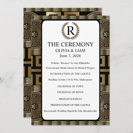 Dhr. en Mevr. Formeel Klassiek Grieks Sleutel van  Programmakaart (Voorkant / Achterkant)