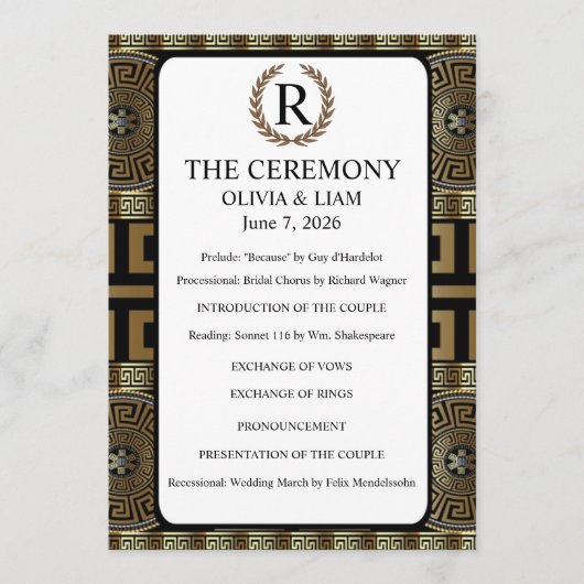 Dhr. en Mevr. Formeel Klassiek Grieks Sleutel van Programmakaart (Voorkant)