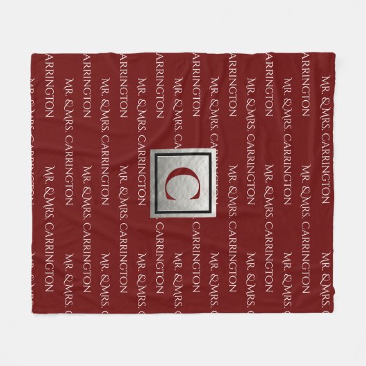 Dhr. en Mevrouw Naam Monogram Rood Wit Fleece Deken (Voorkant (Horizontaal))