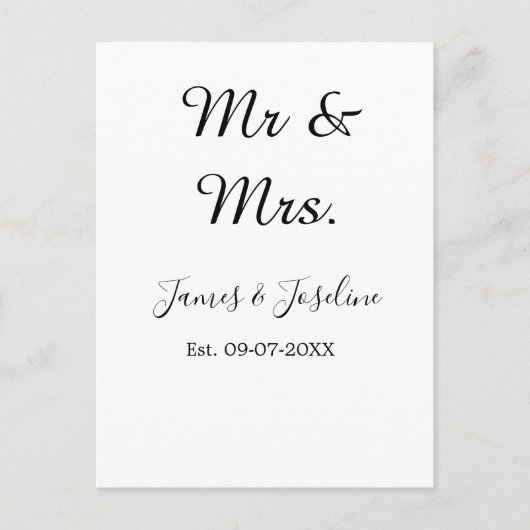 Dhr en Mevrouw naam toevoegen est. Datum jaar huwe Briefkaart (Voorkant)
