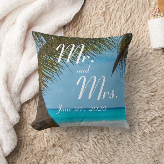 Dhr. en mw. Palmbomen Op Strand Trouwkussens Kussen (Deken)