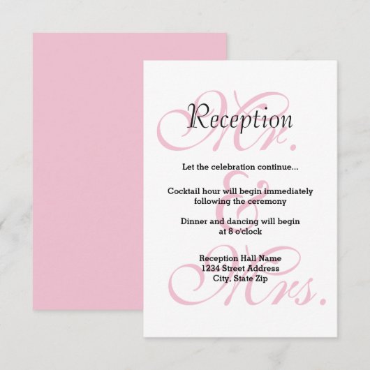 Dhr. en Mw. Roze - Uitnodiging Receptie (Voorkant / Achterkant)