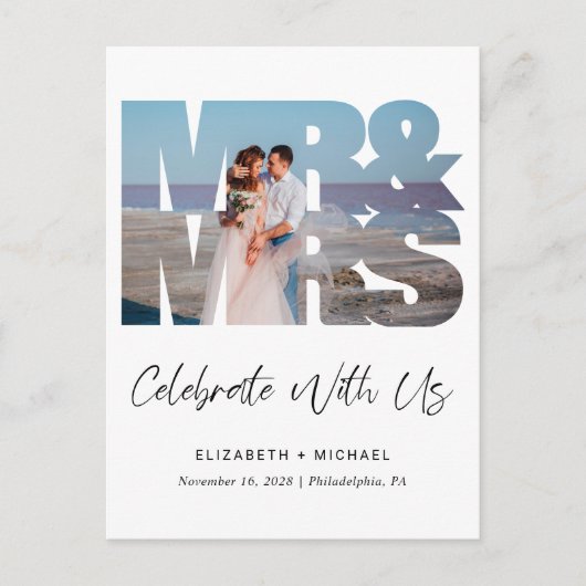 Dhr. Mevr. Foto Bruiloftsreceptie Aankondigingskaart (Voorkant)