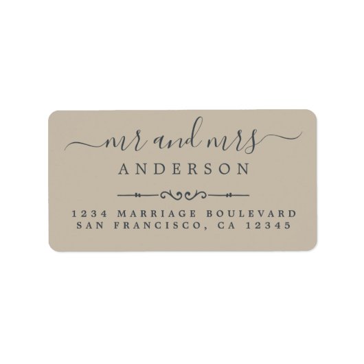 Dhr. Mevr. Script Gray Huwelijksretouradres Etiket (Voorkant)