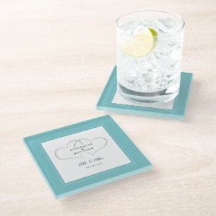 Dhr & Mevrouw Aqua Witte Elegante Trouw Chic Hartj Glazen Onderzetter