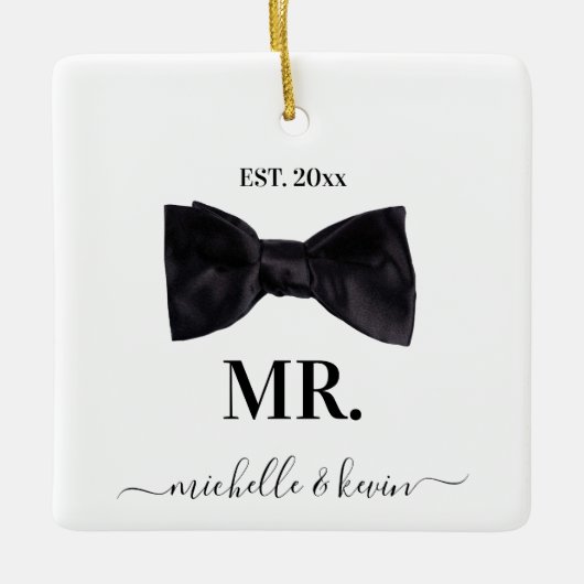 Dhr. & Mevrouw Bruiloft Zwart & Wit Keramisch Ornament (Voorkant)