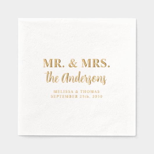 Dhr & Mevrouw Custom Foto Moderne Gouden Elegante  Folie Servetten (Voorkant)
