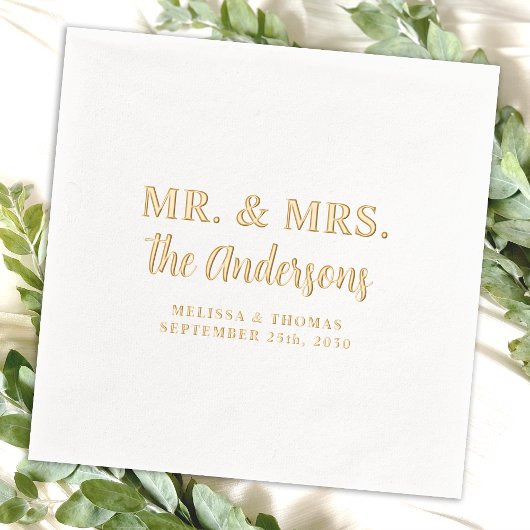 Dhr & Mevrouw Custom Foto Moderne Gouden Elegante  Folie Servetten