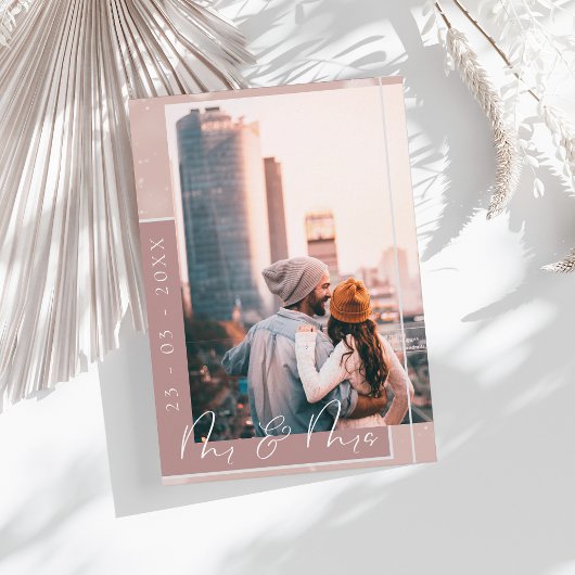 Dhr & Mevrouw Dusty Roze Witte Script Foto Save The Date