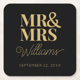 Dhr Mevrouw Elegant Oefenbruiloft Feest Klassiek  Kartonnen Onderzetters