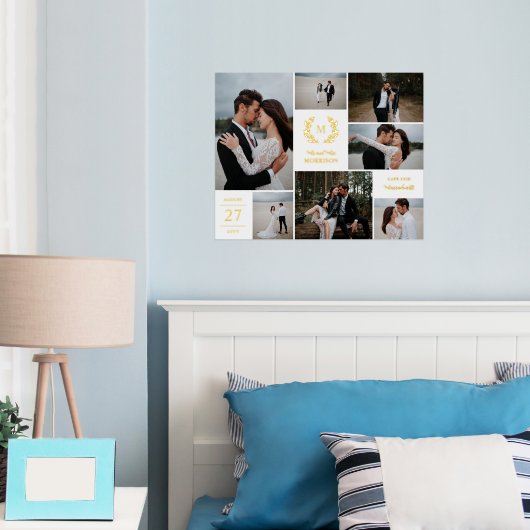 Dhr. Mevrouw Krans Monogram Wit Bruidsfoto Collage Folie Afdrukken (Insitu (Slaapkamer))