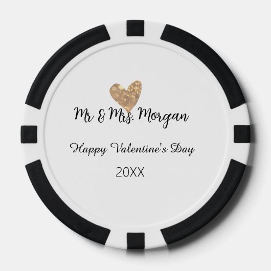 Dhr & Mevrouw naam gelukkige Valentijnsdag gouden Poker Chips (Voorkant)