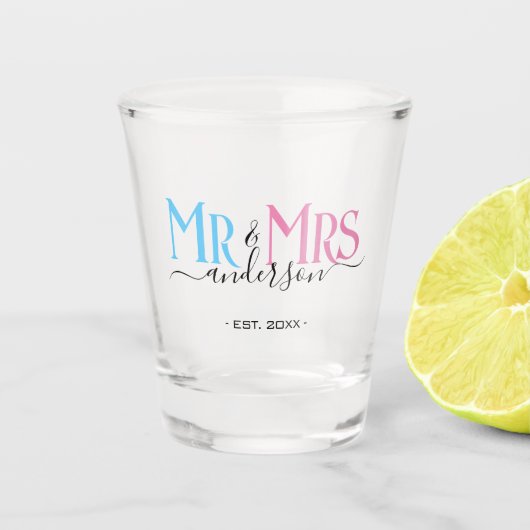 Dhr. & mevrouw Pas getrouwd bruiloft gunst Shot Glas (Voorkant)