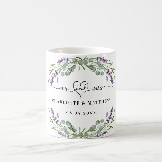 Dhr mevrouw pasgehuwden lavendel bruiloft koffiemok (Center)