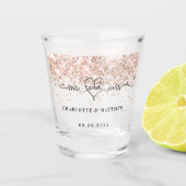Dhr mevrouw pasgehuwden roze goud glitters trouwen shot glas (Voorkant)