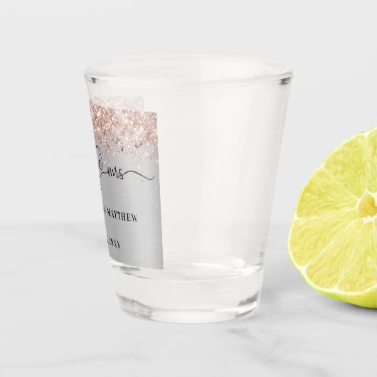 Dhr mevrouw pasgehuwden zilveren roze gouden bruil shot glas (Rechts)