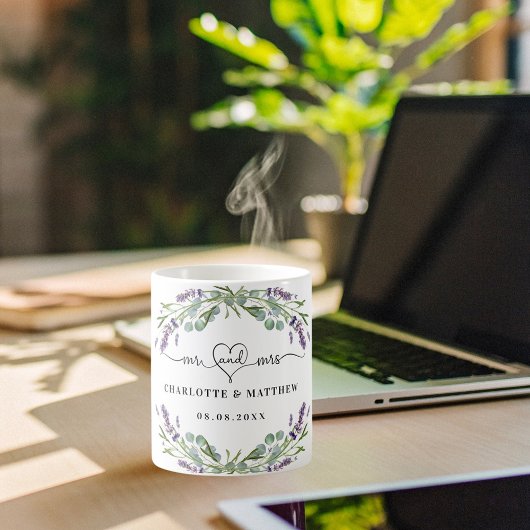 Dhr mevrouw pasgetrouwden lavendel bruiloft koffiemok