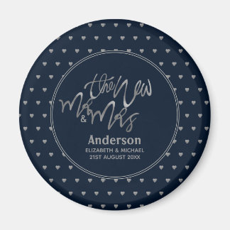Dhr & Mevrouw Trouwen Navyblauw Zilver Hartjes Magneet