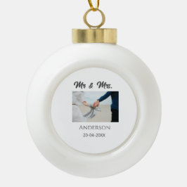 Dhr & Mevrouw voeg familienaam datum jaar huwelijk Keramische Bal Ornament