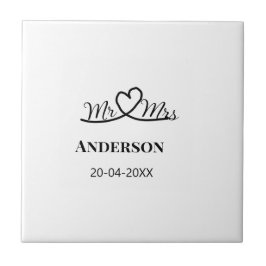 Dhr & Mevrouw voeg familienaam datum jaar huwelijk Tegeltje