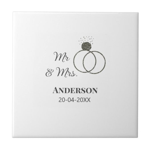 Dhr & Mevrouw voeg familienaam datum jaar huwelijk Tegeltje (Voorkant)