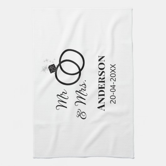 Dhr & Mevrouw voeg familienaam datum jaar huwelijk Theedoek (Verticaal)